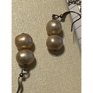 Vintage Light Pink Pearls Dangle Pierced Earrings